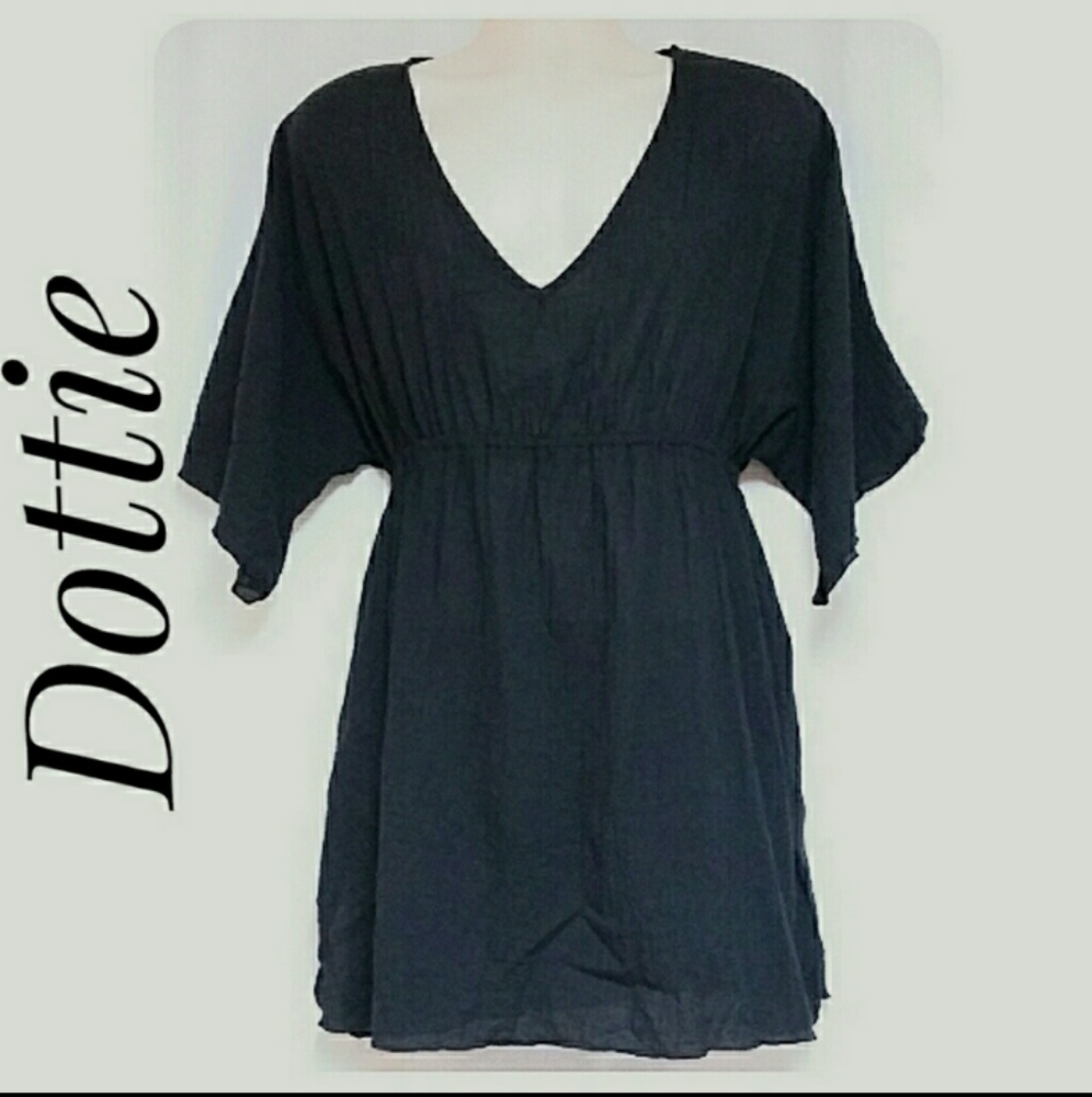 Dottie Black Gauze V-Neck Tunic Top Size Large